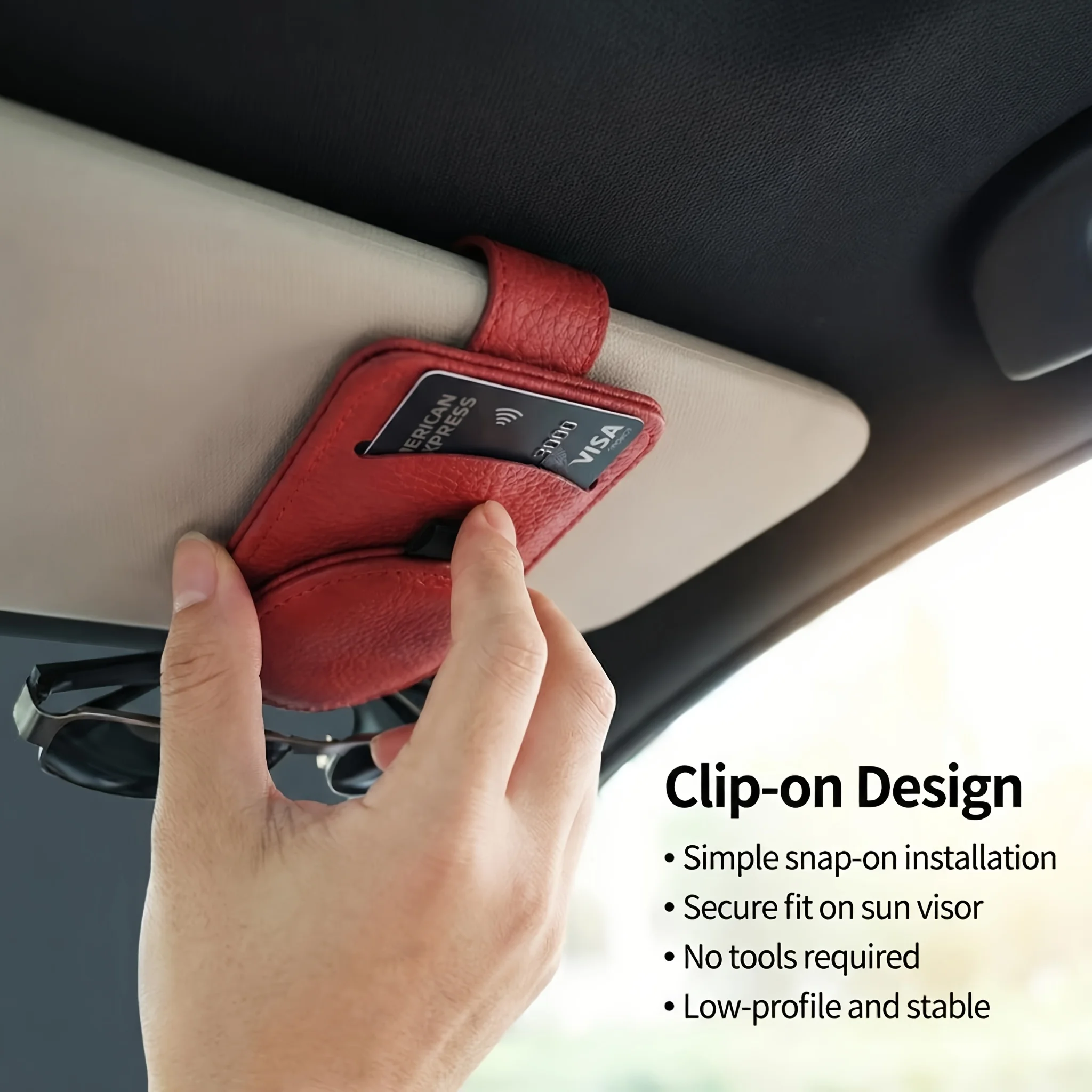 Car Sun Visor Sunglasses Storage Bag PU Leather Vehicle Eyeglasses Holder Pouch Auto Sun‑Shading Board Glasses Organizer Interio
