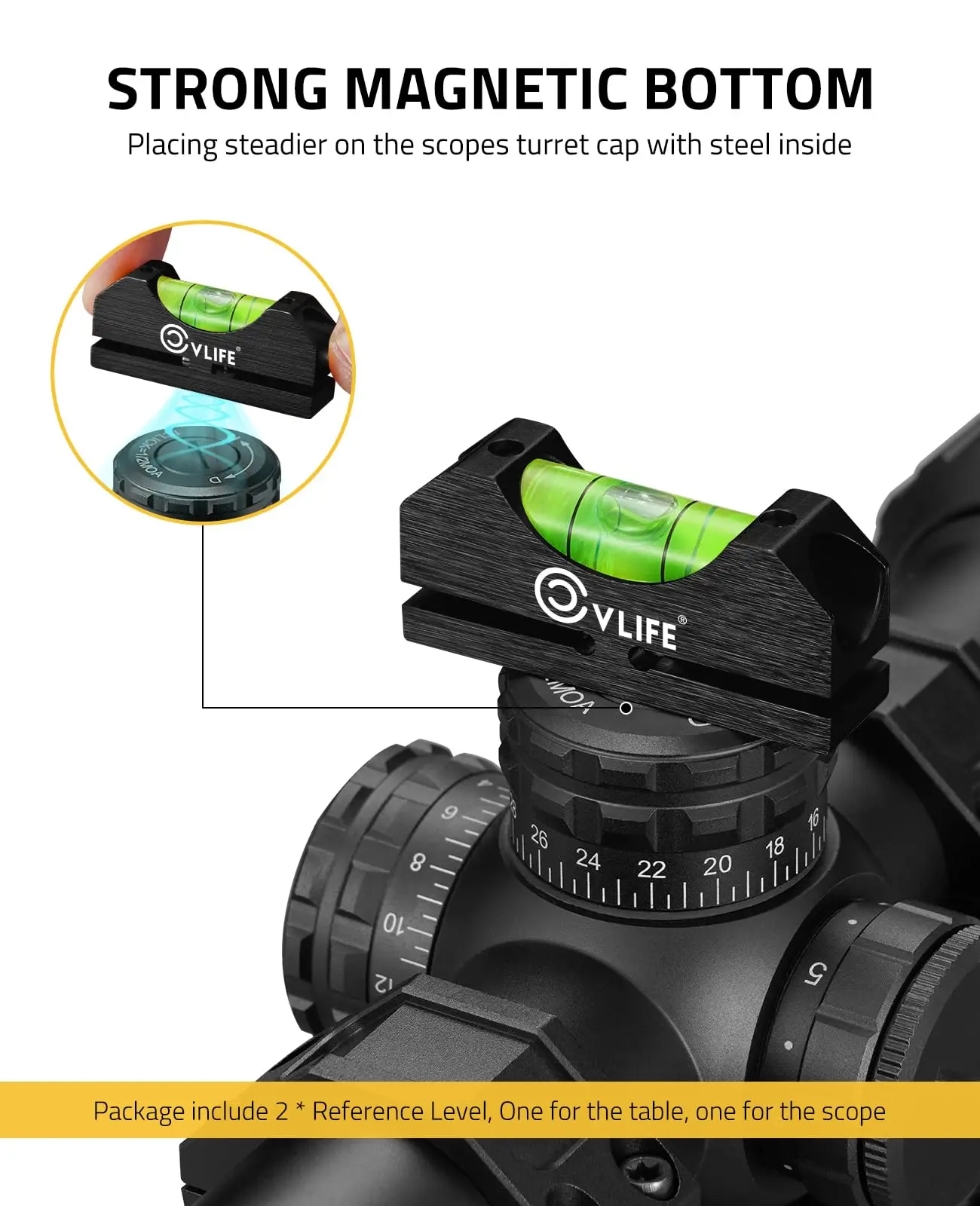 

CVLIFE Scope Leveling Kit Featuring Heavy-Duty Construction and Equipped with Two Magnetic Universal Bubble Levels Black