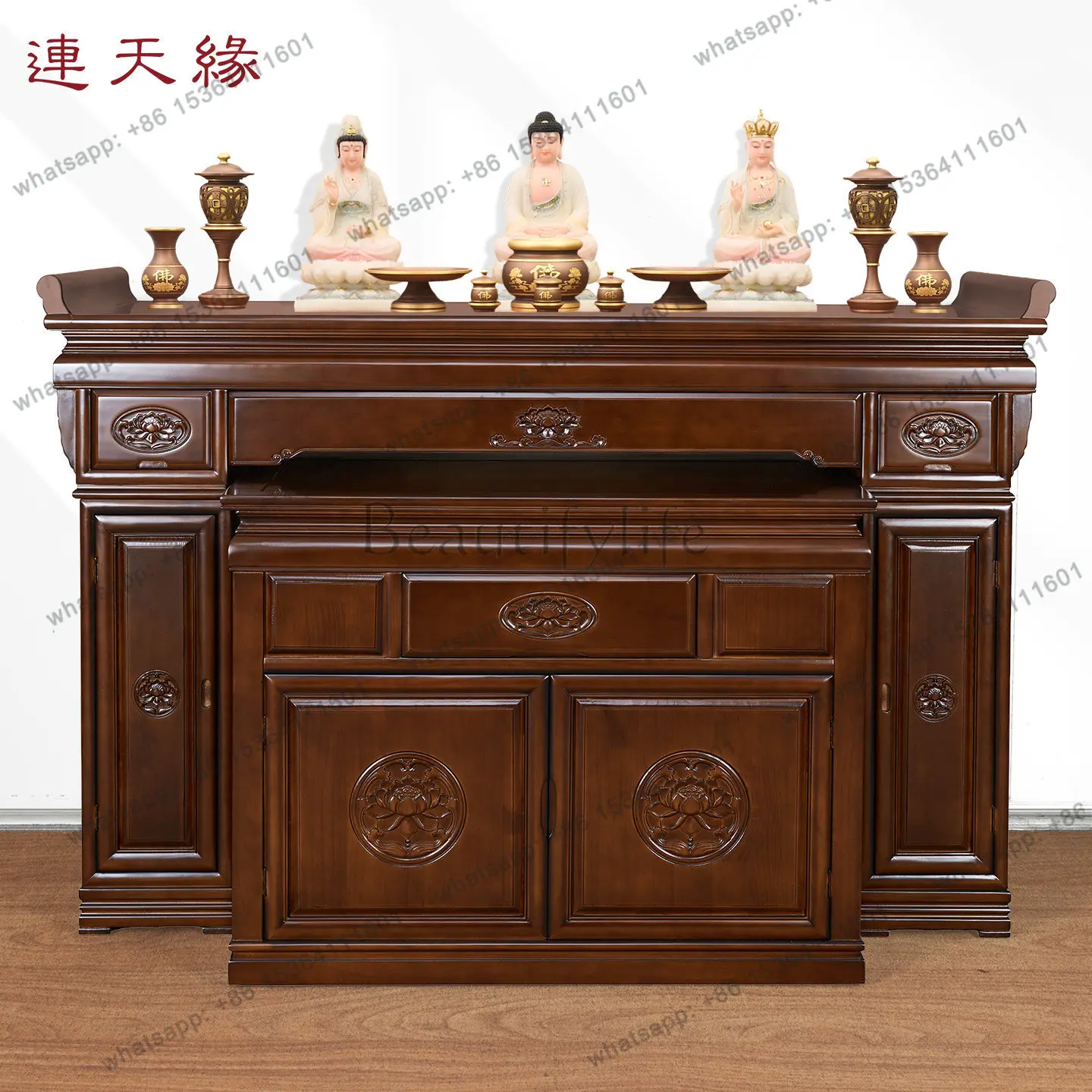 New Chinese-style household shrine cabinet solid wood modern light luxury middle hall cabinet Buddha table