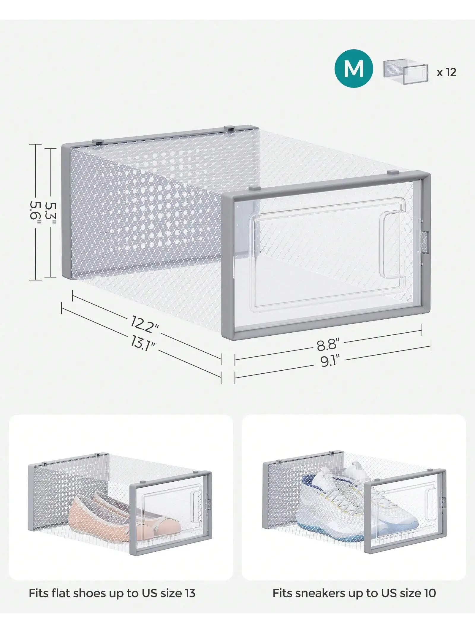 SONGMICS Shoe Boxes, Pack Of 12 Shoe Storage Organizers, Stackable Clear Plastic Boxes For Closet, Sneakers, 9.1 X 13.1 X 5.6 image 5