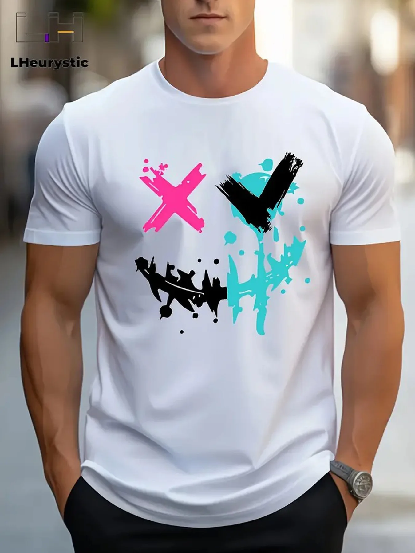 

1 шт., забавная мужская футболка с принтом монограммы, мужская футболка с новим узором, летняя повседневная удобная футболка