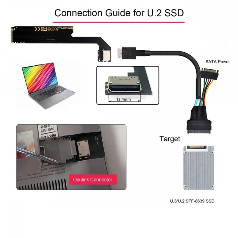 PCI-E 3.0 4.0 M.2 M-Key إلى Oculink SFF-8611 SFF-8612 محول المضيف لـ 2024 Thinkbook 16 + AMD8845 بطاقة الرسومات الخارجية