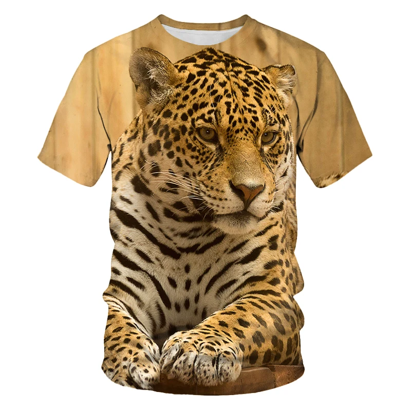 New Summer Tide Leopard Picture Men T-Shirts  Casual 3D Print Tees Hip Hop Personality Round Neck Short Sleeve Quick-Dry Tops