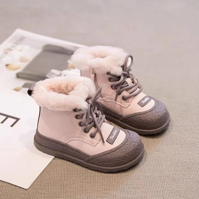 

Girls Snow Boots 2026 Winter New Kids Thick Fleece Lined Waterproof Boots Fashion Outdoor Cotton Shoes