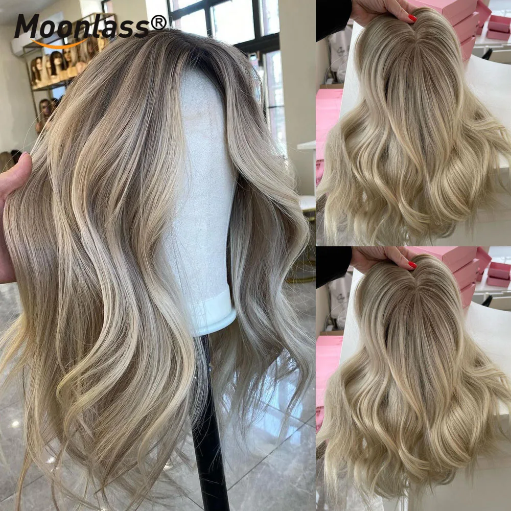 Ombre Ash Blonde Body Wave Wig 100% Human Hair 200 Density 13x6 Transparent Lace Front Wig Natural Hairline Remy Human Hair Wigs