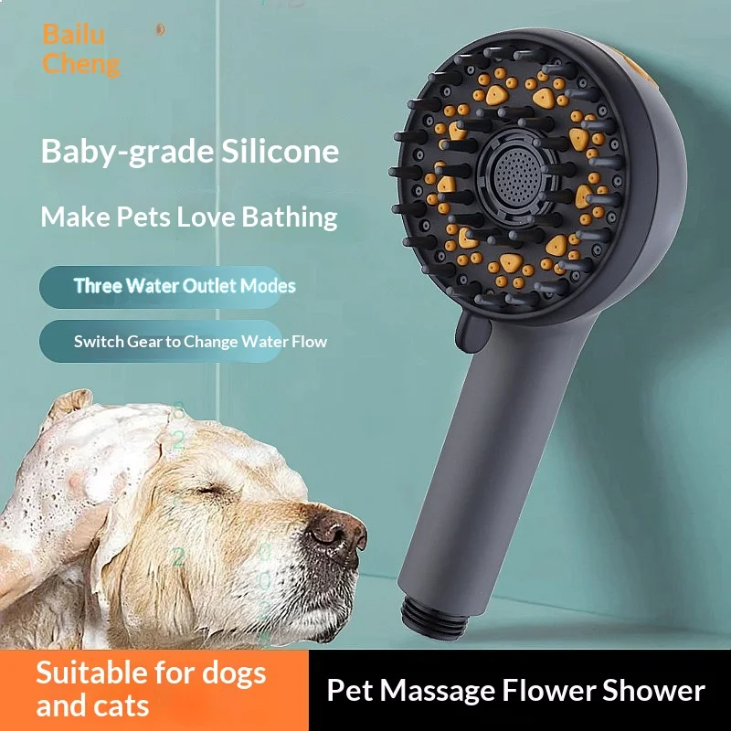 3 Modes High Pressure Silicone Pet Dog Shower Sprayer for Bathing Grooming