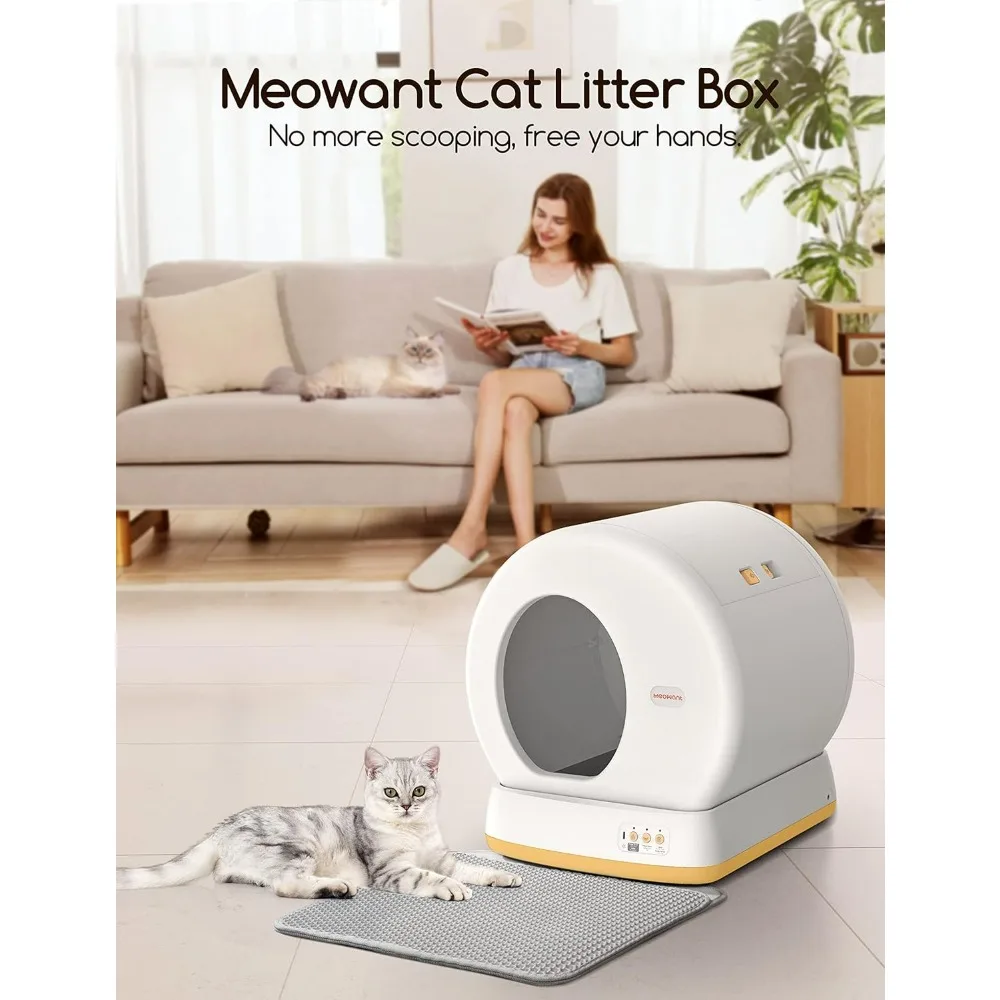 Self-Cleaning Cat Litter Box, Advanced Safety System Automatic Cat Litter Box Perfect for Multi Cats, Extra Large/Odor Control