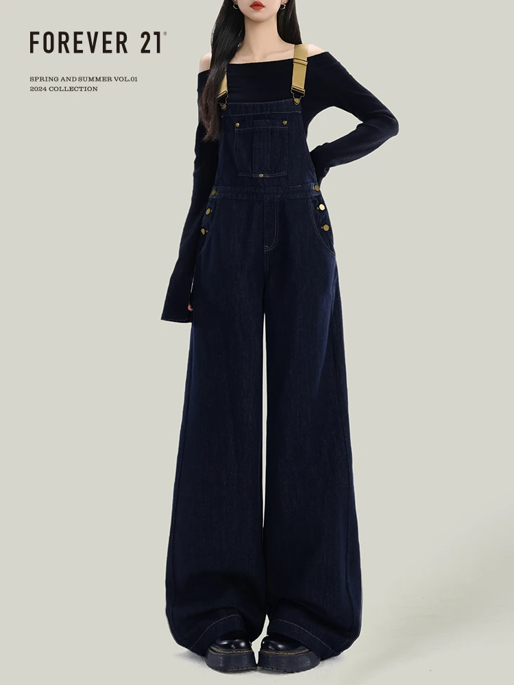 

High Waist Loose Fit Wide Leg Denim Overalls Women's Casual Sle Blue Jeans Cargo Pants Forever 2 American Danning