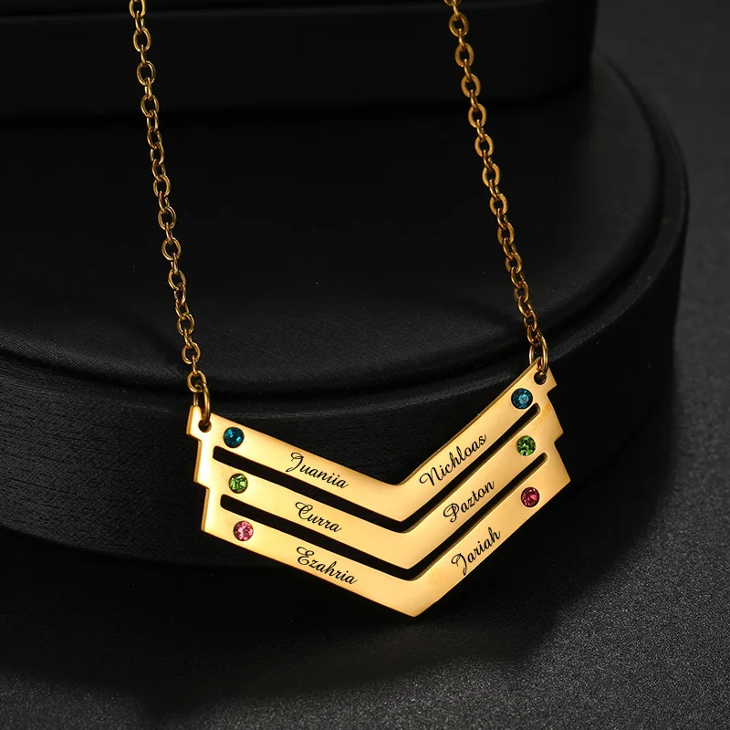 Nextvance Custom Engraved Name V Shape Necklace for Women Stainless Steel Personalized Birthstone Choker Family Jewelry Gift