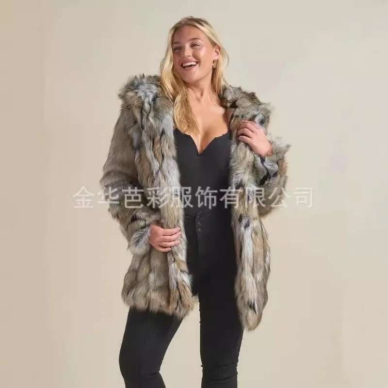 

Women's Autumn/Winter Top Coat Faux Fur Hooded Patchwork Color Blocking Retro Comfortable Casual Design Fashion Niche Versatile