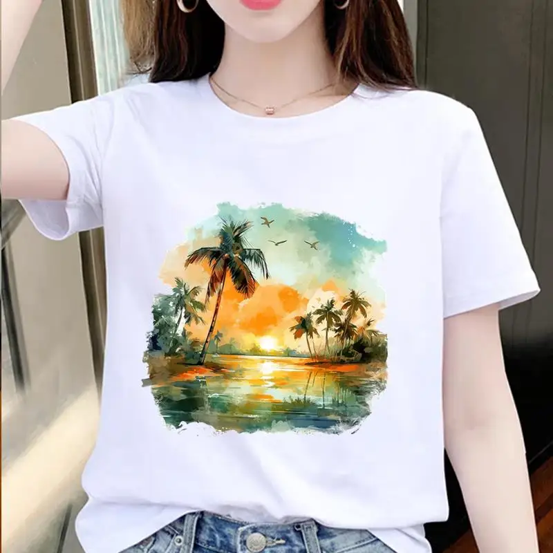 

Модная и популярная женская базовая рубашка для поездок на работу, милая и мультяшная летняя футболка с короткими рукавами и круглым вырезом с принтом