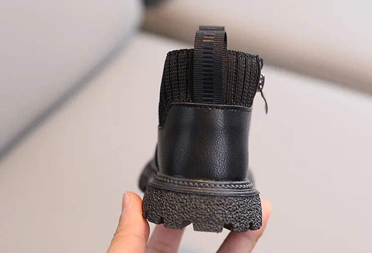 Bottes courtes coordonnantes de style britannique pour enfants, chaussures en cuir, fermeture à glissière latérale, design unique, garçons et filles, mode