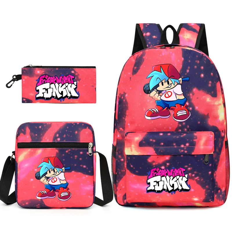 

Cartoon Novelty Friday Night Funkin Printed 3pcs/Set pupil School Bags Laptop Daypack Backpack Inclined shoulder bag Pencil Case