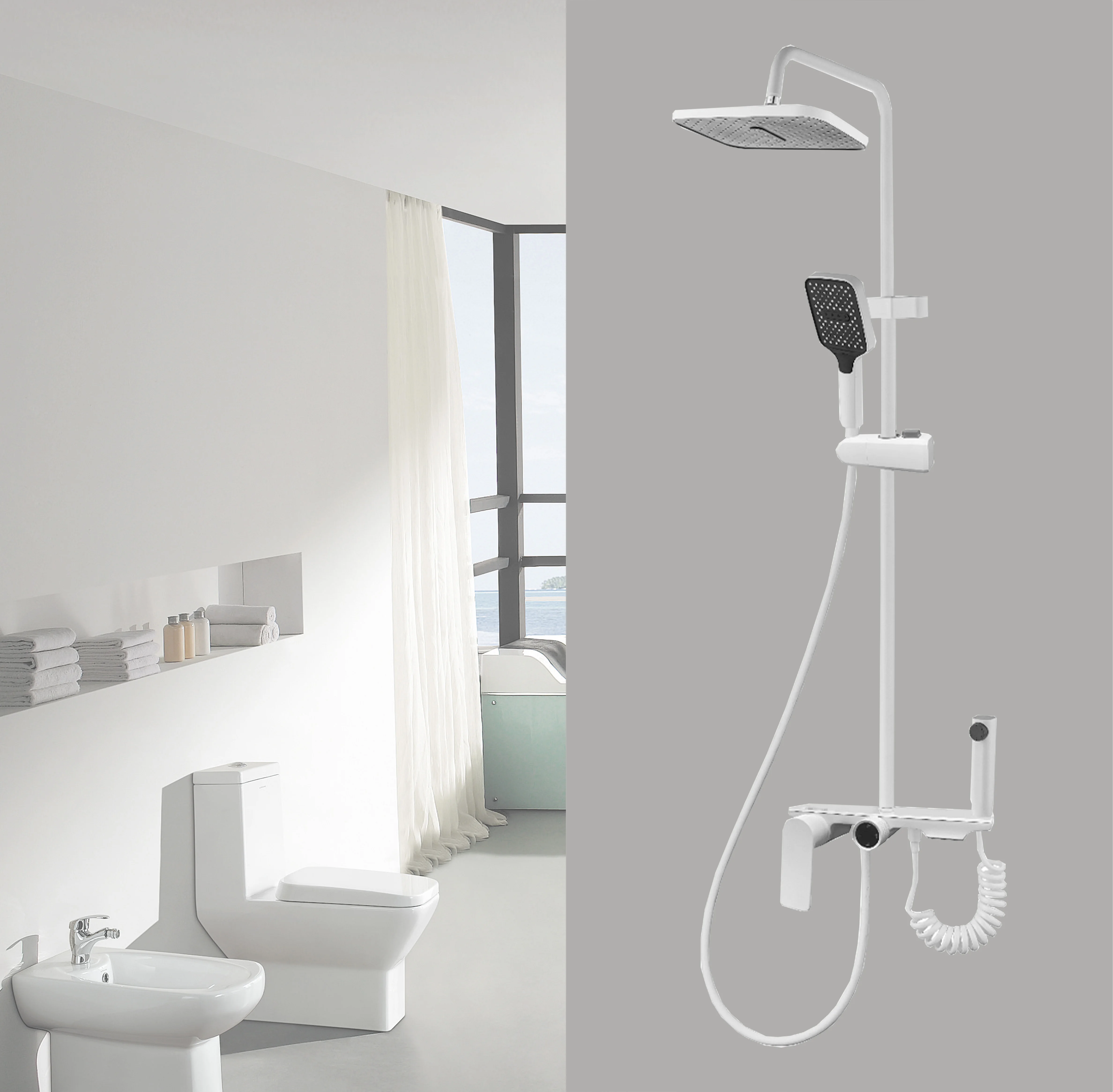 Fujian Manufacturer Wholesale Custom OEM ODM Digital White Brass Stainless Steel Showers Bathroom Set System