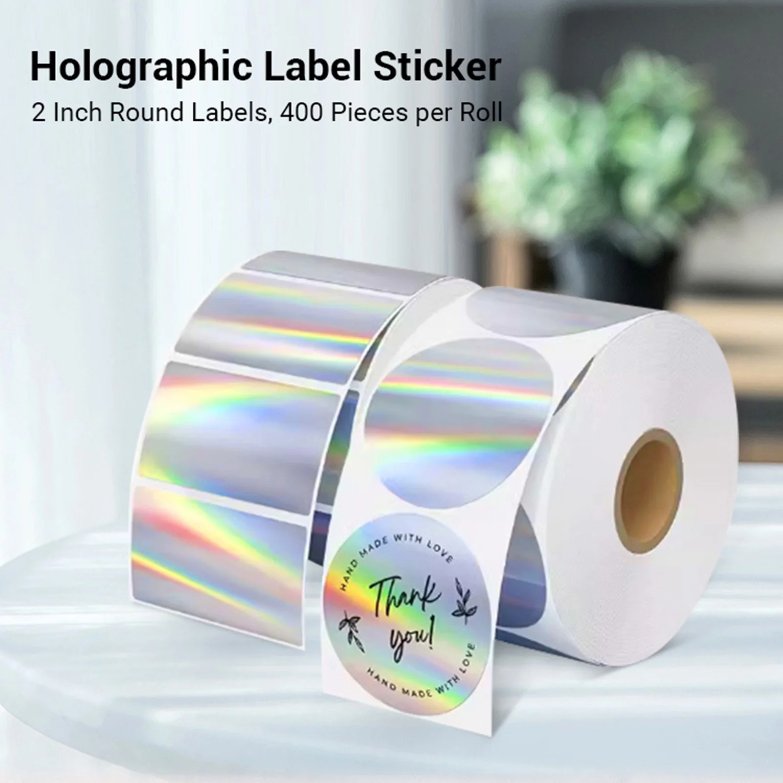 1 Roll 400Pcs Holographic Labels 2 Inch Round Printer Stickers Self Adhesive Direct Thermal Paper for Crafting Decorations