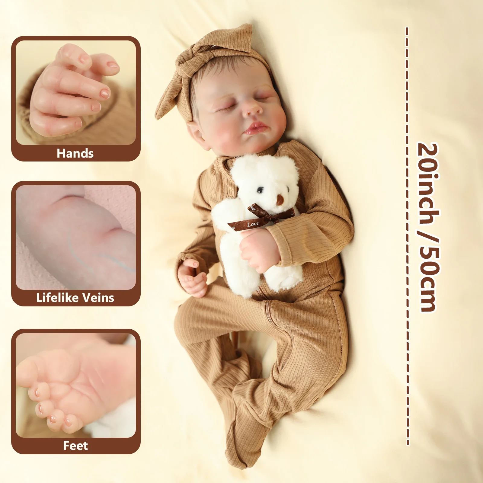 Bambole per neonati rinate realistiche: bambole realistiche per neonati da 20 pollici, corpo in tessuto morbido con giocattolo per l'alimentazione per bambini dai 3 anni in su