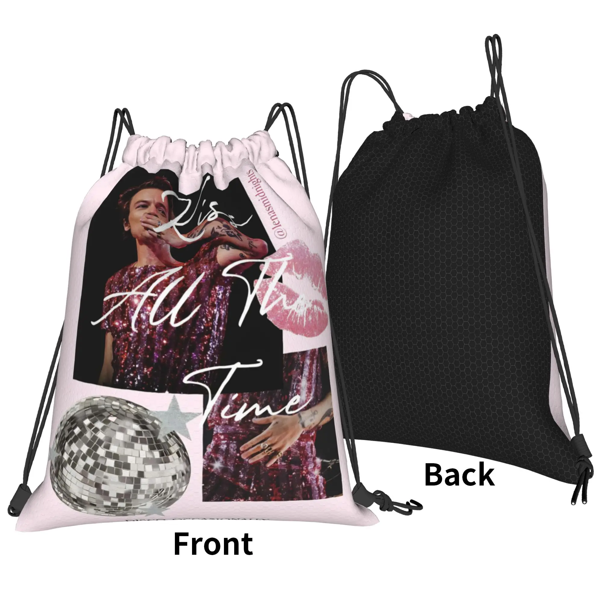 Kiss All The Time Disco HS Bag Drawstring Backpack Sports Sackpack Harrys Music Styles String Bag for Yoga 36cm (W) x 43cm (H)