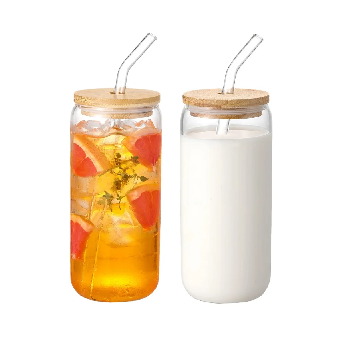 20Oz Clear Frosted Sublimation Blanks Glass Mason Jar Beer Can Glass Cup with Bamboo Lid