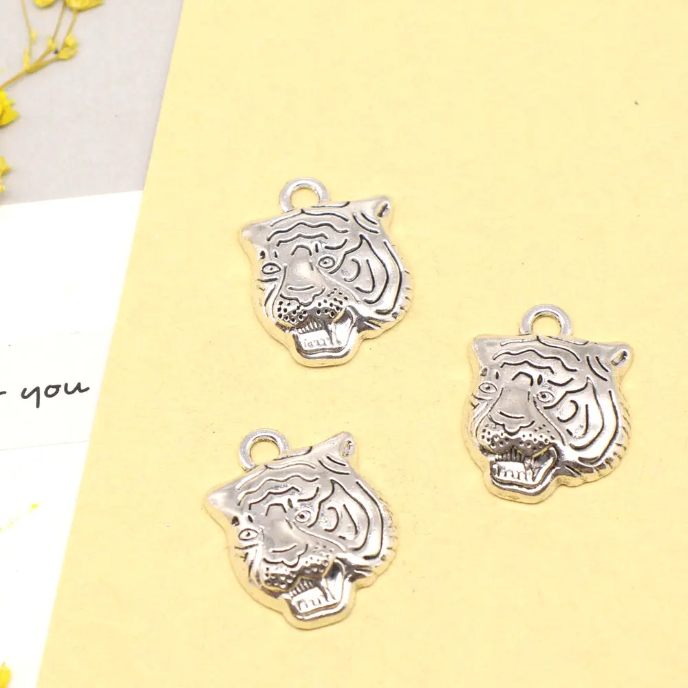 

5pcs 17x23mm Tiger Head Charms Pendants For Earrings For Crafts Jewelri Make Antique Silver Color