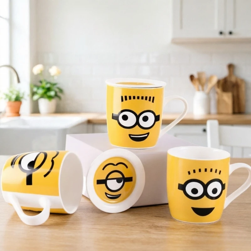 

Minions Cartoon Cute Ceramic Mug Kawaii Men and Women Home Office With Lid Milk Coffee Cup Water Cup Anime Wholesale