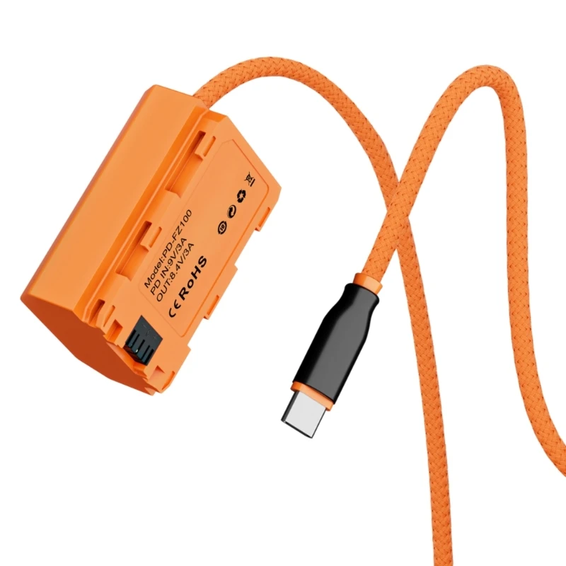 Cable de alimentación de batería simulada D Tap a NPFZ100 tipo C USB C para cámaras A7R V/A7IV/A7SIII/A7RIV con protecciones contra sobrecarga