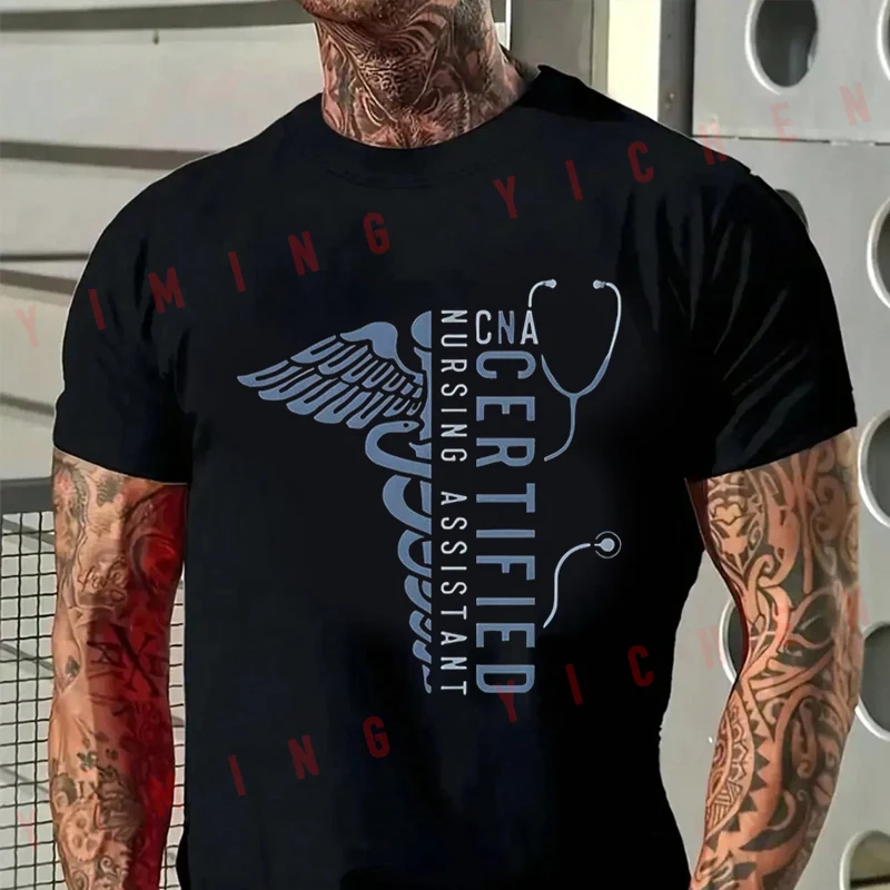 

Certified Nursing Assistant Cna Stethoscope And Wings Design Motorcycle Men's Casual T-Shirt Cotton Short Sleeve Summer Tops Tee