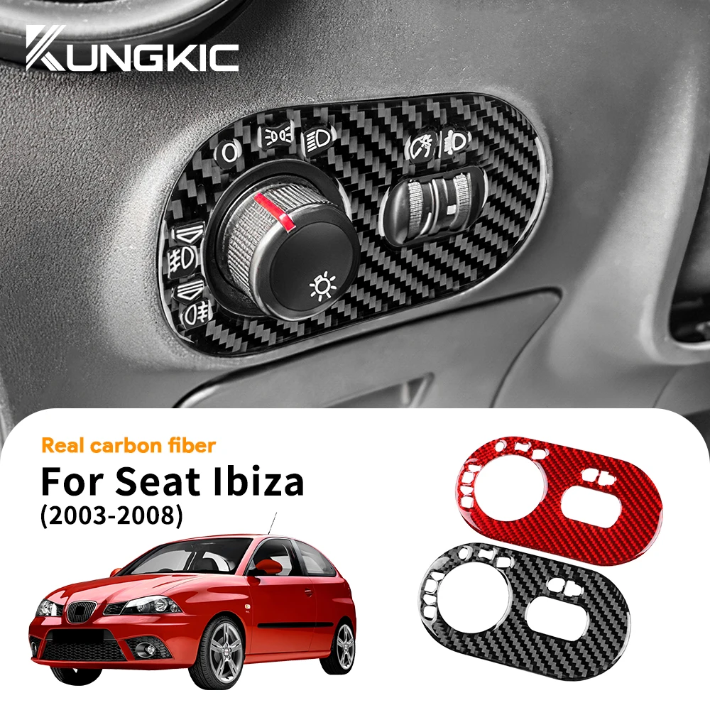 Car Headlight Switch Frame Panel Real Soft Carbon Fiber Sticker For Seat Ibiza 6l 2003 2004 2005 2006 2007 2008 LHD Accessories