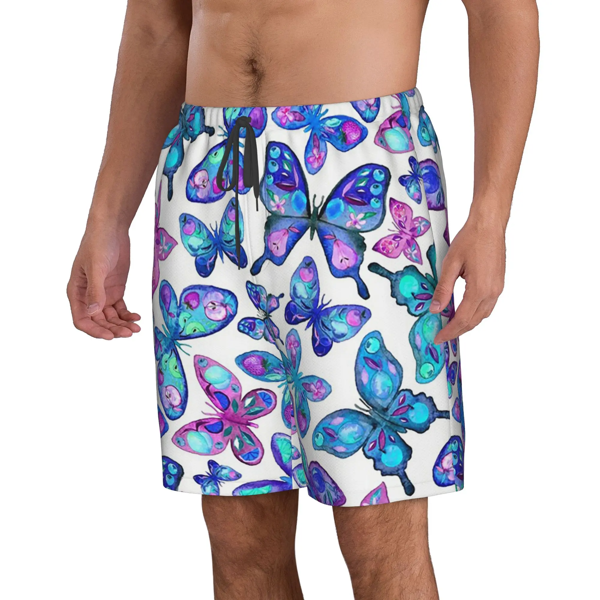 Colorful Butterfly Watercolor Painting Art Trunks Beach Board Shorts Casual Quick Dry Swim Summer Men Pants