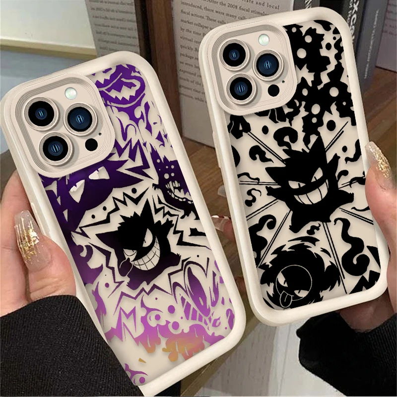 Luxury P-Pokemon Gengar Phone Case for iPhone 15 14 13 12 11 Pro Max XS X XR 8 7 6S 6 Plus SE 2020 Soft Liquid Silicone Cover