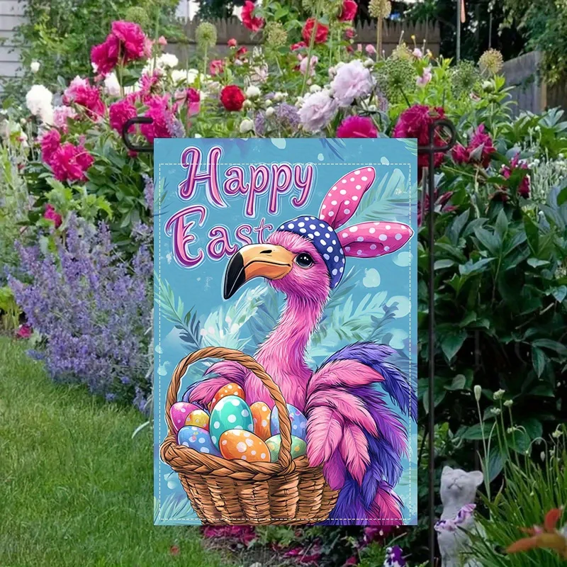 1pcs Spring Easter Flamingo Colorful Egg, Garden Flag 12x18inch Inches Double-Sided Waterproof Polyester Flag