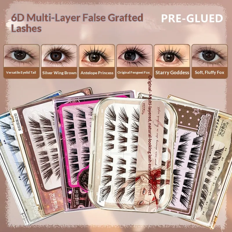 Pre-glued 6D Manga Lashes Self-Adhesive False Eyelashes Multi-Layer Fluffy Thick Volume Comic Style Reusable Makeup Tool