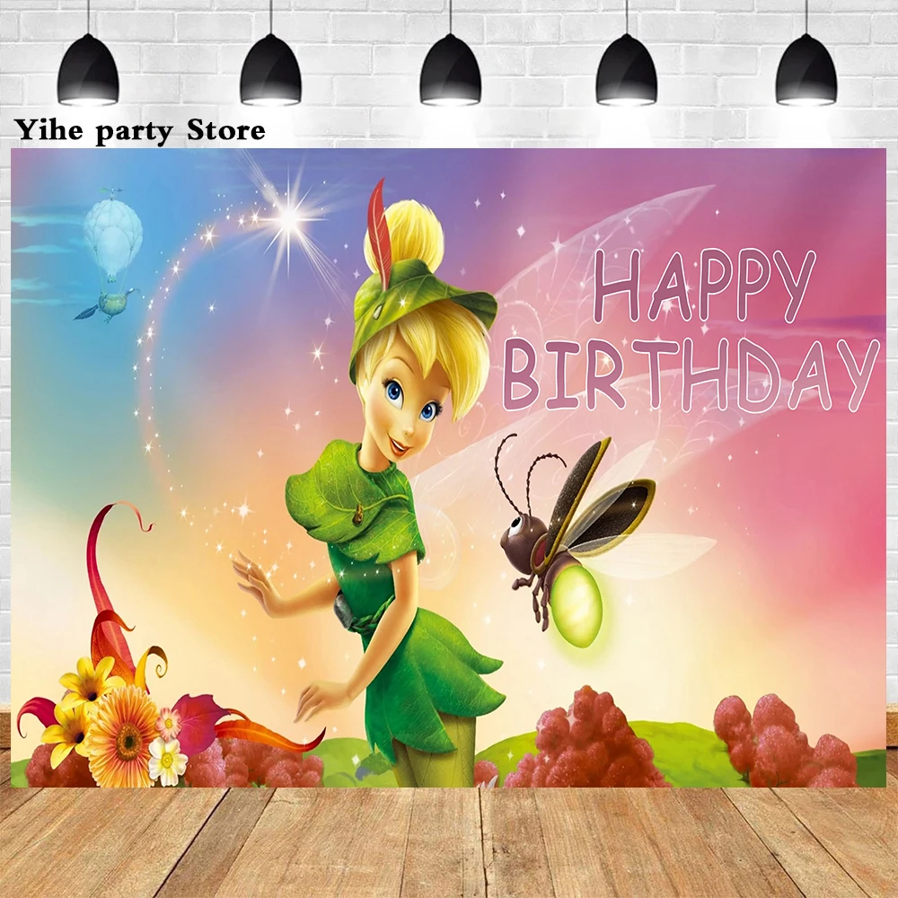 Cartoon Little Fairy Tinker Bell Princess Theme Birthday Party Supplies Balloons Baby Shower Custom Background For Girl Gifts