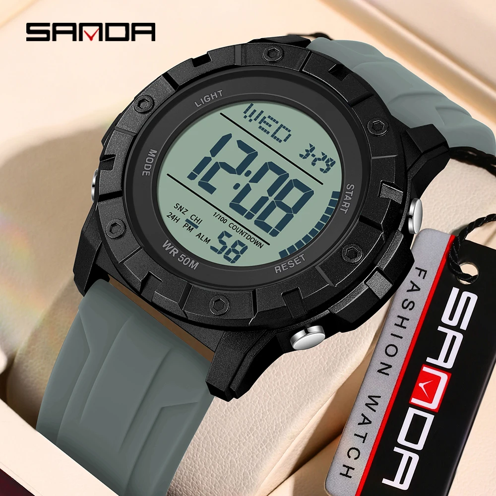 SANDA 2176 Luxury Men's Electronic Watch Fashion Multi functional Waterproof LED Night Light Calendar Men's Electronic Watch