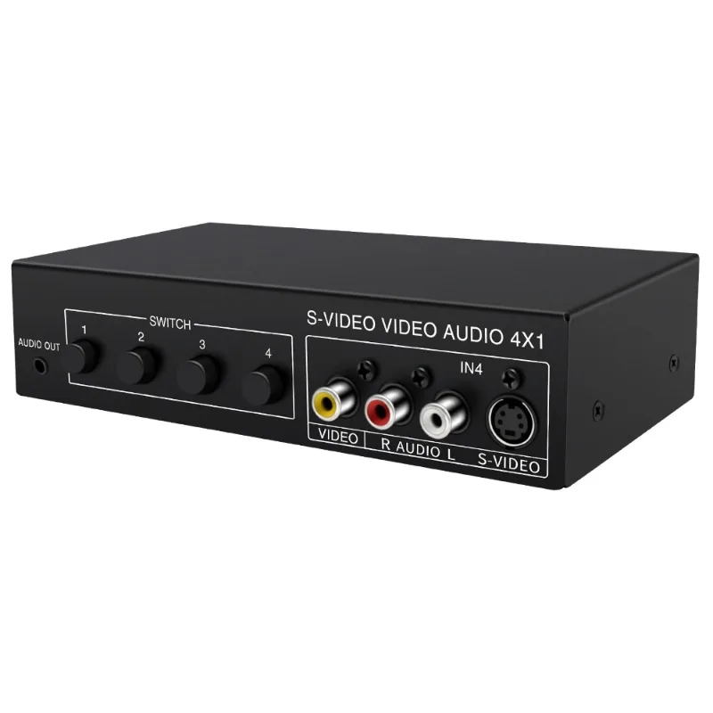 S-terminal switcher, sharer 4 in 1 out AV4 cut 1 out with 3.5 audio VSSW41