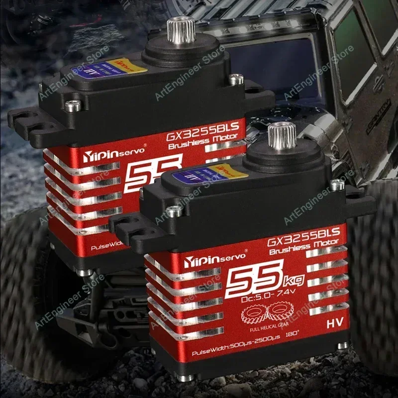 Servo Industrial sin escobillas de 55KG, engranaje helicoidal de acero resistente al agua IP68, inducto magnético de 7,4 V para modelos RC de alta resistencia, escala 1/8 1/10