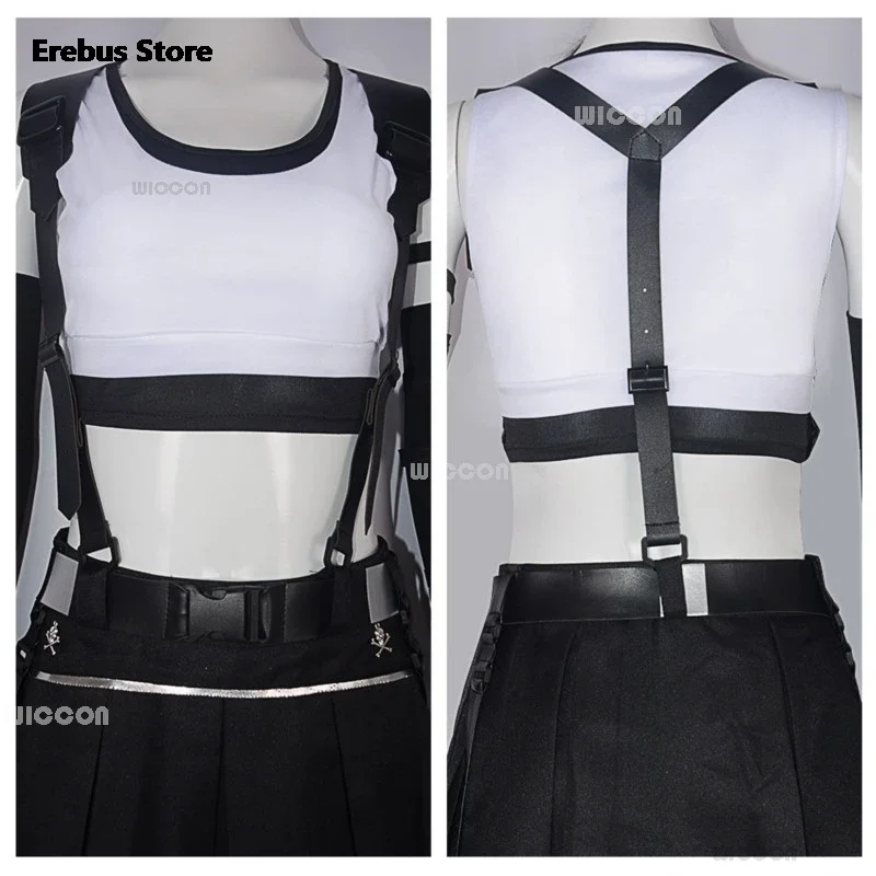 زي تنكري Fantasy VII Fantasy ، قلادات هالوين مثيرة ، تنورة ، قفازات ، سدادات ، لعبة إعادة صنع ، شعر مستعار ، FF7