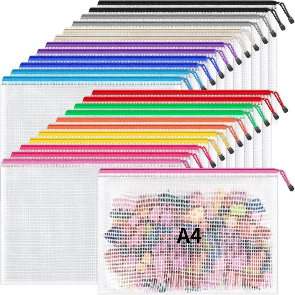 24 عبوة من أكياس بسحاب مكونة من 12 لونًا للتنظيم، وحجم الحروف، وحجم A4، وحقائب بسحاب لتخزين ألعاب اللوحة، ومستلزمات المكتب