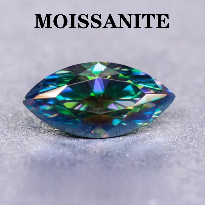 

Moissanite Stone Rainbow Green Color Marquise Cut Charms Gemstone DIY Ring Necklace Earrings Main Materials with Certificate