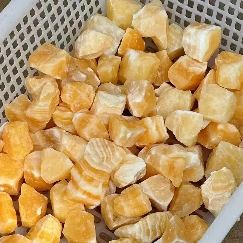 حجر الكالسيت الأصفر الطبيعي كريستال كوارتز خام خط أصفر خشن رخامي بلورات شفاء معدنية عينات الريكي قابلة للجمع #5