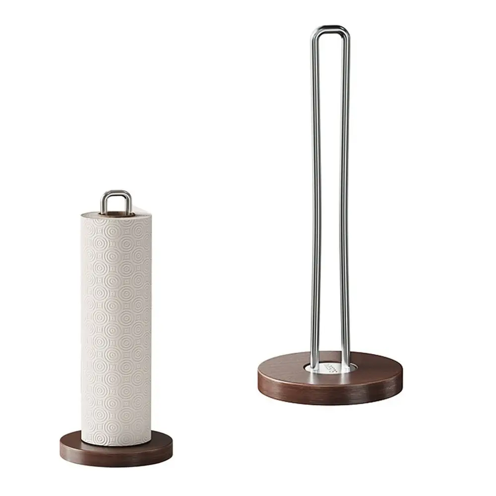 Soporte para papel de cocina de acero inoxidable, toallero de papel antideslizante con una sola mano, Base de madera resistente, dispensador de toallas para el hogar