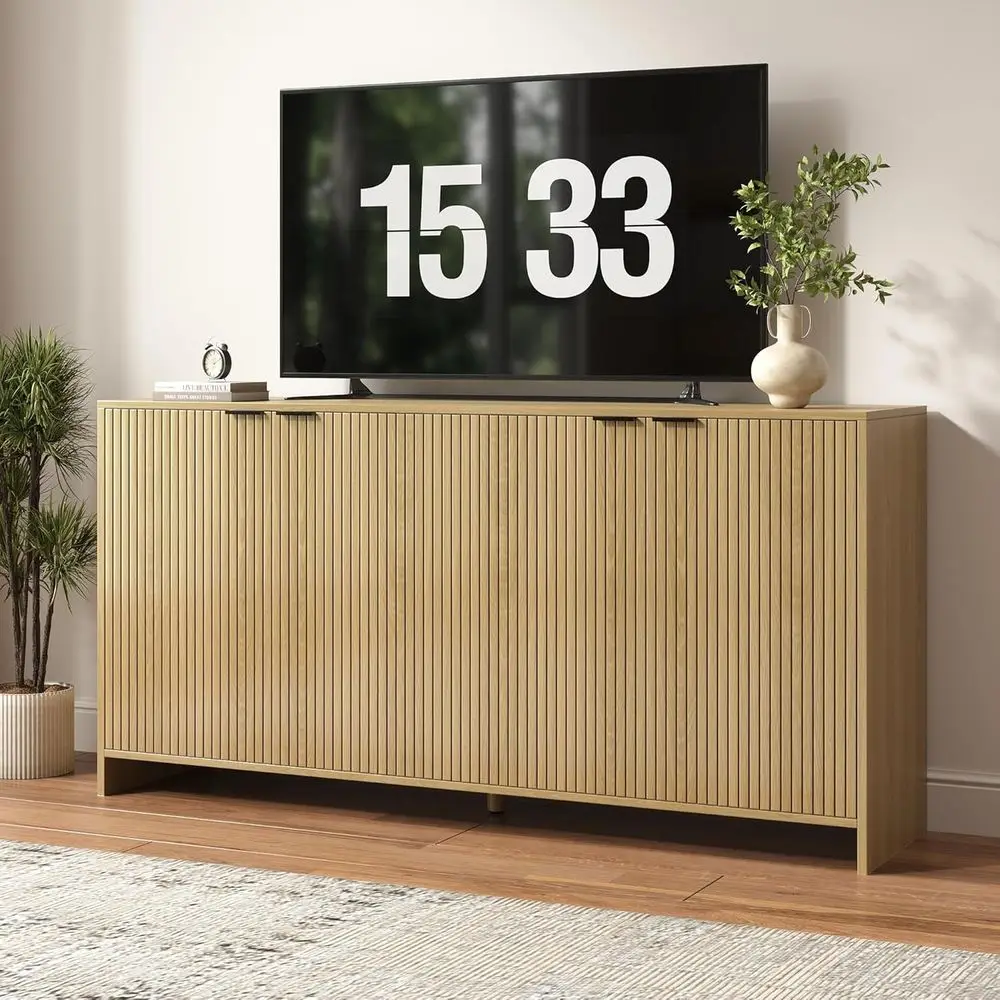 luted TV Stand or TVs up to 70",ern TV ole with Storage Cabinet,Entertainment Center with 4 Do& Adjustable Shelves or Living Roo