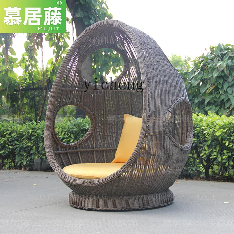 ZF outdoor recliner courtyard open-air waterproof sunscreen bed balcony woven outdoor rattan sofa