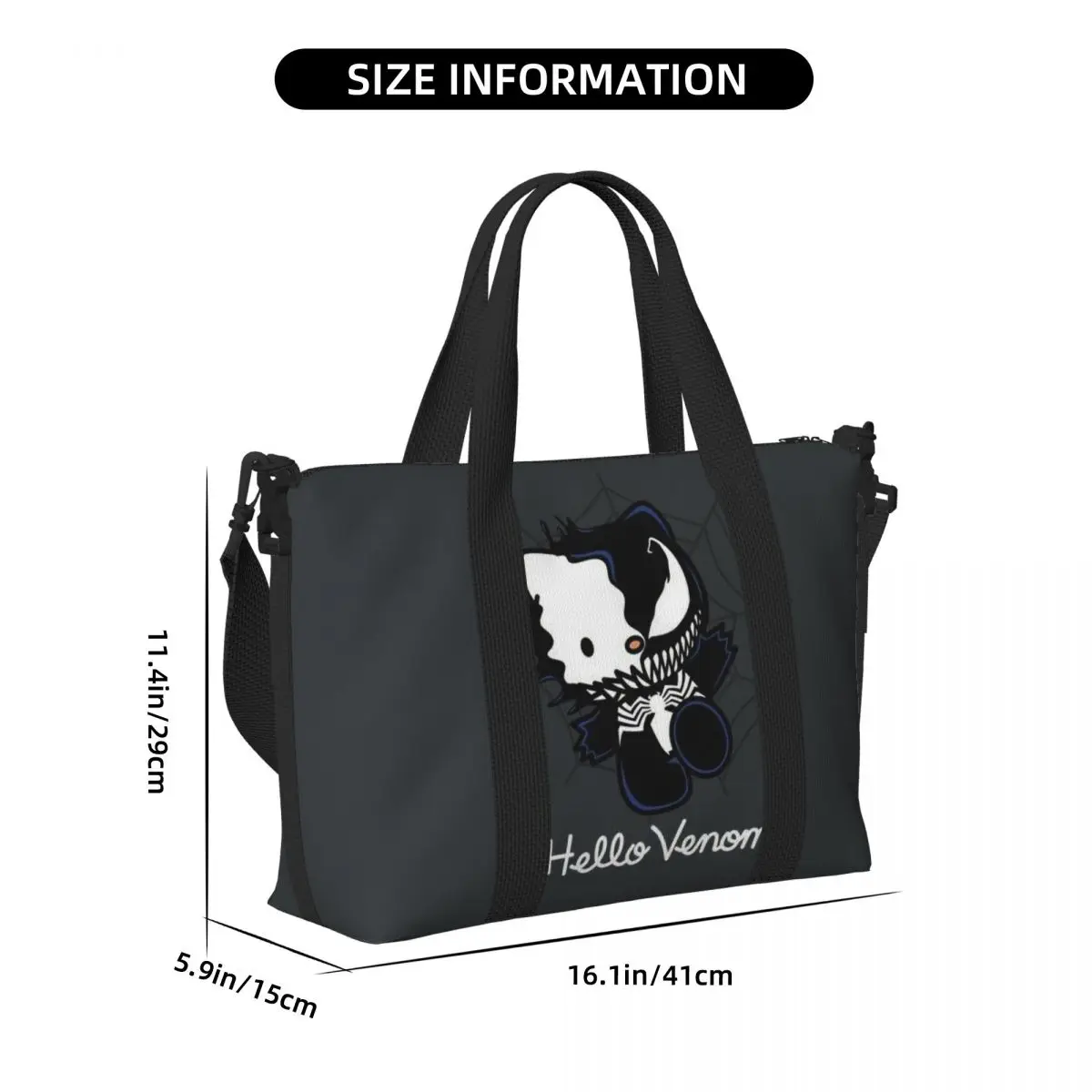 Sacola Venom Hello Kitty para mulheres, grande capacidade, ginásio, praia, bolsa de viagem de ombro, personalizada