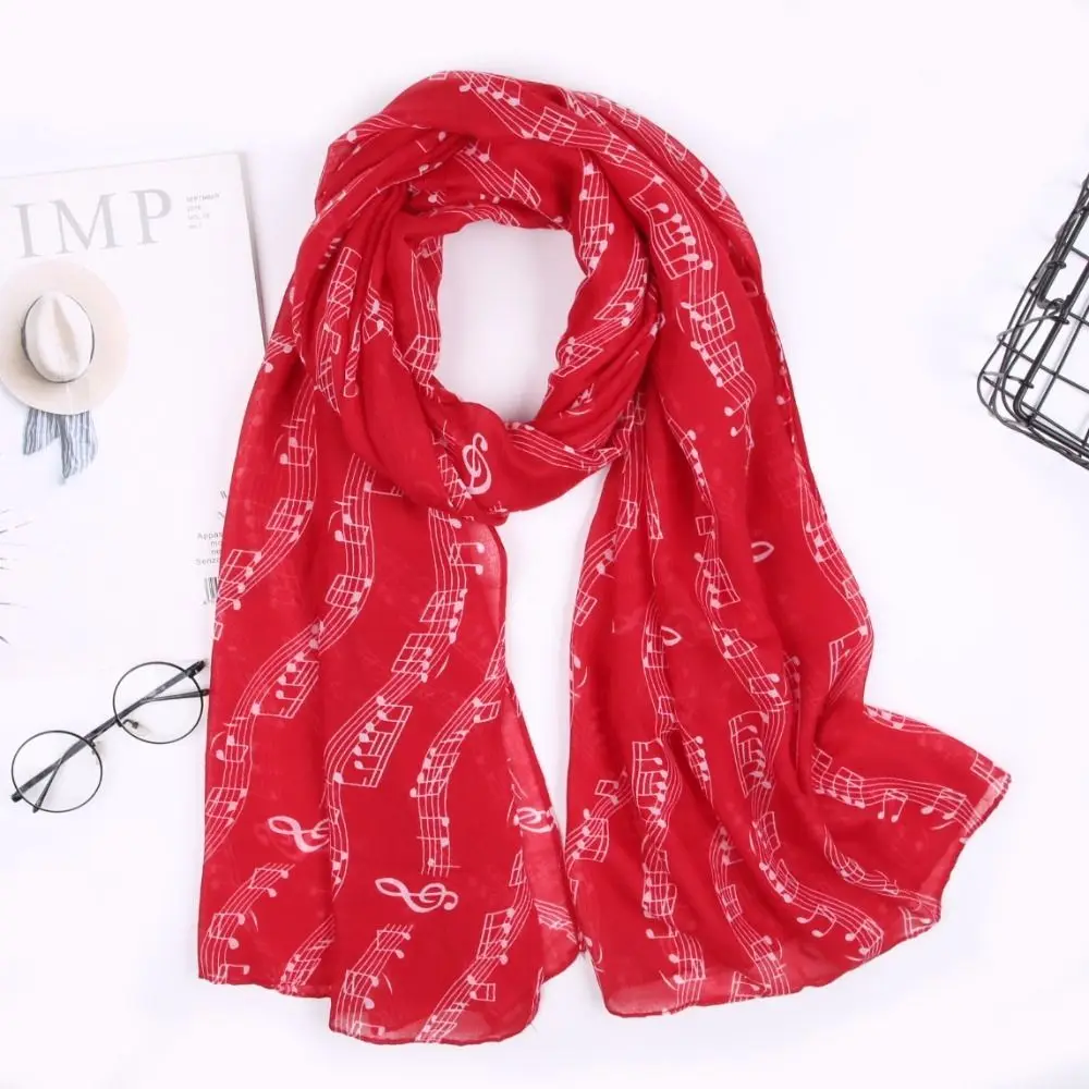 Colorful Musical Note Print Scarf 180*80cm Smooth Musical Note Floral Shawl Cotton Voile Breathable Musical Note Floral Wrap