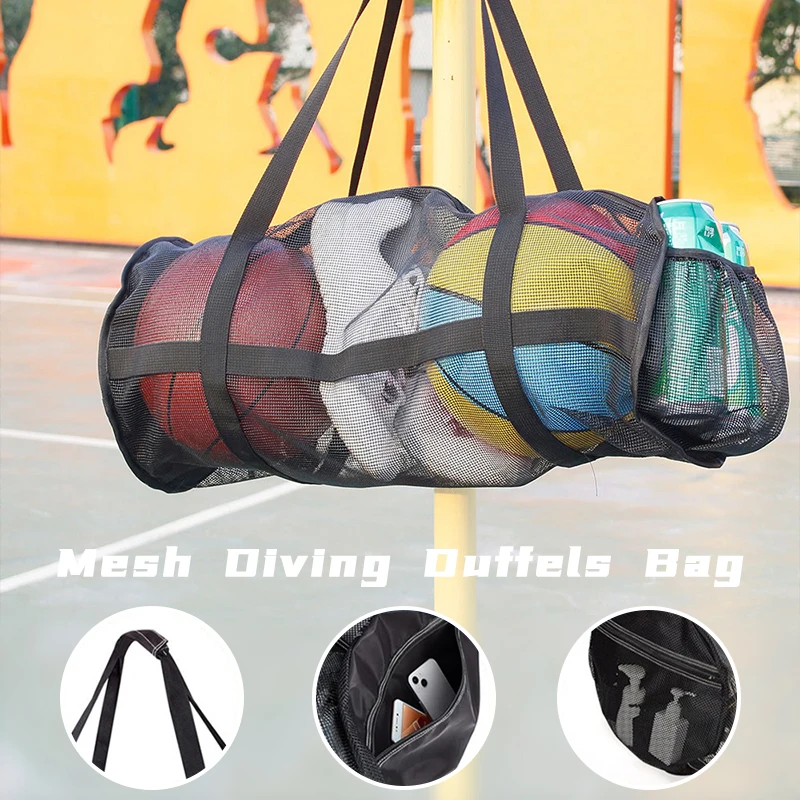 Large Capacity Mesh Diving Duffel Bag Gear Bag Collapsible Large Beach Bags and Tote with Zipper Swimming Equipment Football Bag