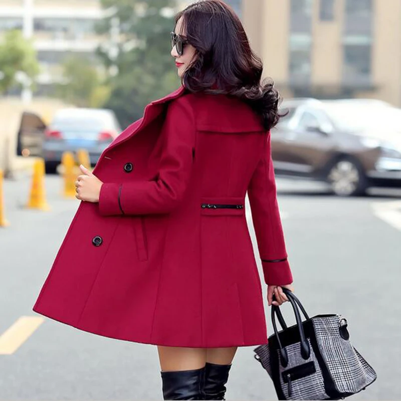 Autumn Winter Fashion Women Yellow Red Orange Wool Coat Double Breasted Coat Elegant Bodycon Wool Long Jackets Manteau Rouge