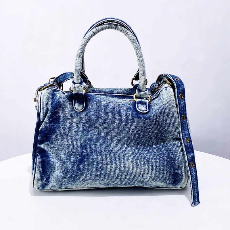 Moto & Bike Vintage Denim Tote Bags For Women Luxury Designer Handbag And Purse 2024 New In Simple Commuting Shoulder Crossbody