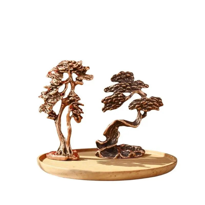 Zinc Alloy Pine Bonsai Sculpture Fine Craftsmanship Vintage Finish Home Office Desktop Decor