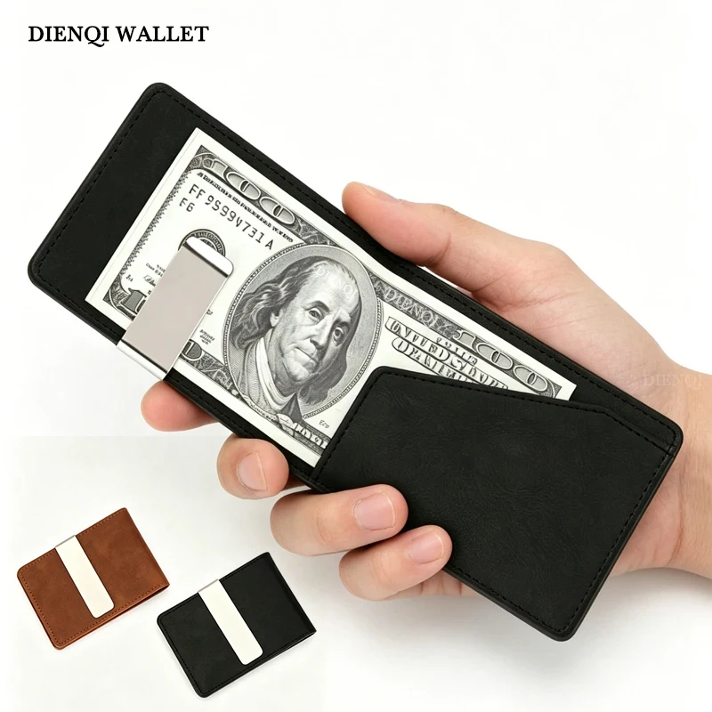 Slim Thin Card Holder Money Clips Wallet Men Money Cash Bag Purse Cash Envelope Wallet  Bifold Vallet Money Bag for Man Carteras