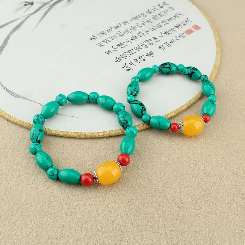 DIY accessories Cross-border hot sale European, American Bohemian turquoise bracelet imitation beeswax round bead bracelet women